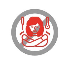 Ikon Verbotenschild in grau, davor in rot Ikon kranke Frau Thermometer daneben, Evalife keine Nebenwirkungen bekannt