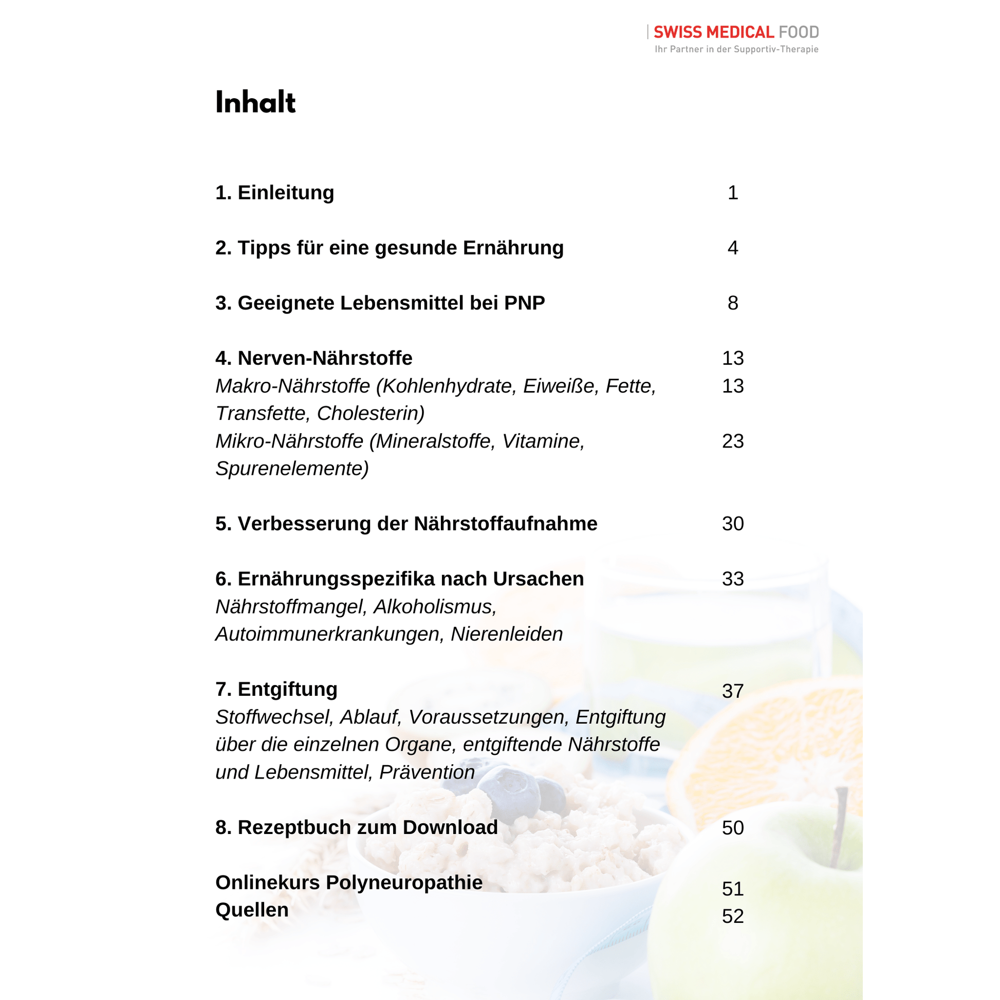 Inhaltsverzeichnis E-Book "Ernährung bei Polyneuropathie"