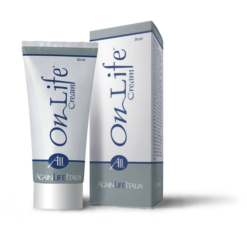 OnLife Creme Tube und Verpackung nebeneinander, zur Behandlung von Polyneuropathie