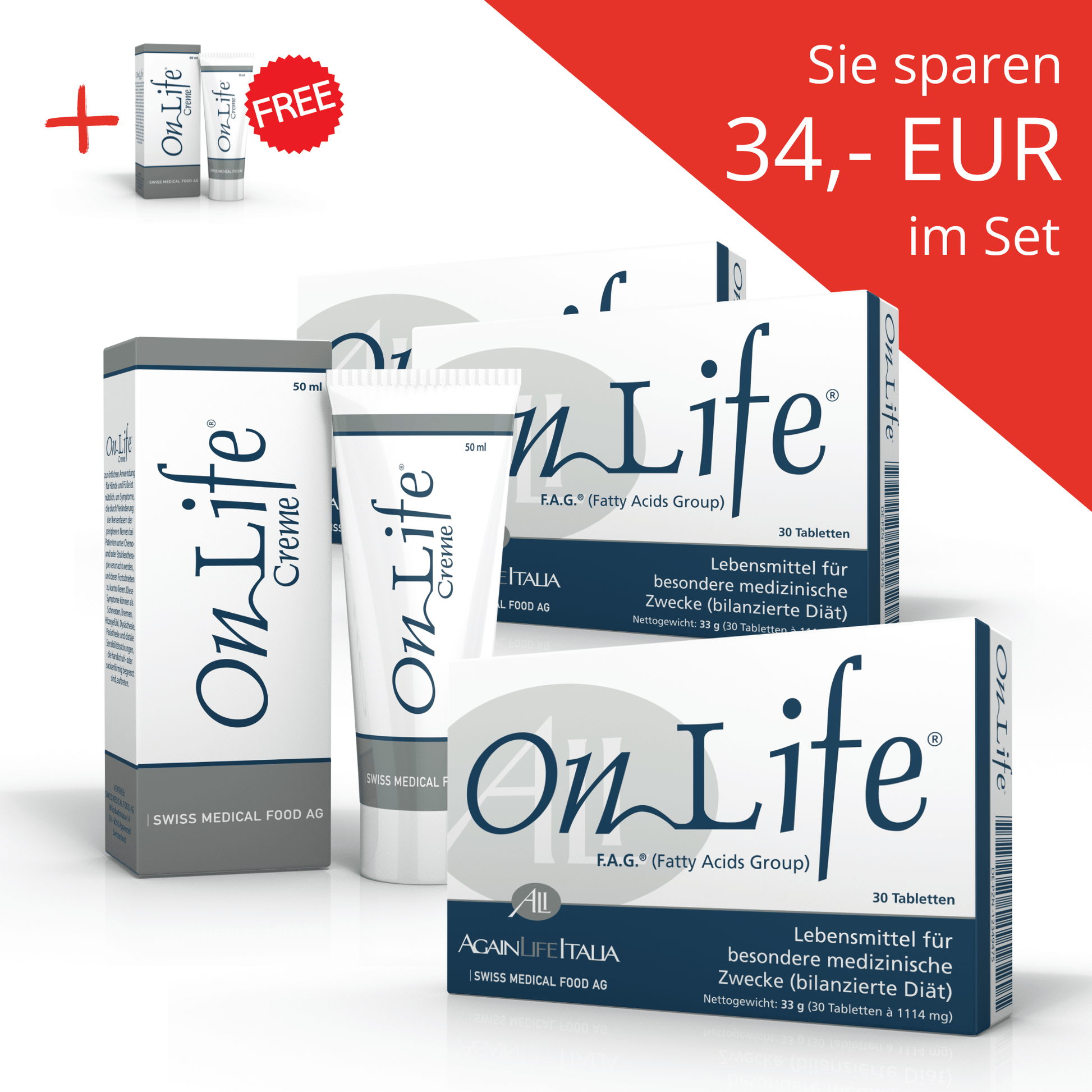 OnLife Basistherapie 3x Tabletten 2x Creme mit 34 Euro Rabatt.