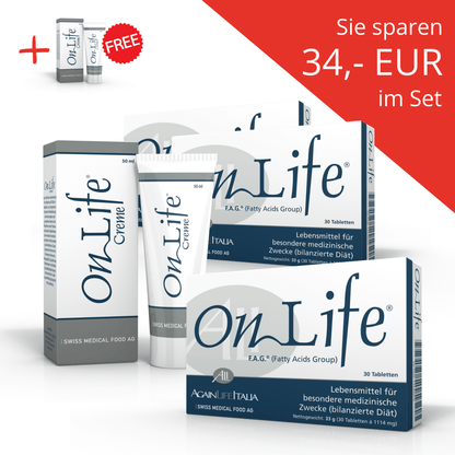 OnLife Basistherapie 3x Tabletten 2x Creme mit 34 Euro Rabatt.