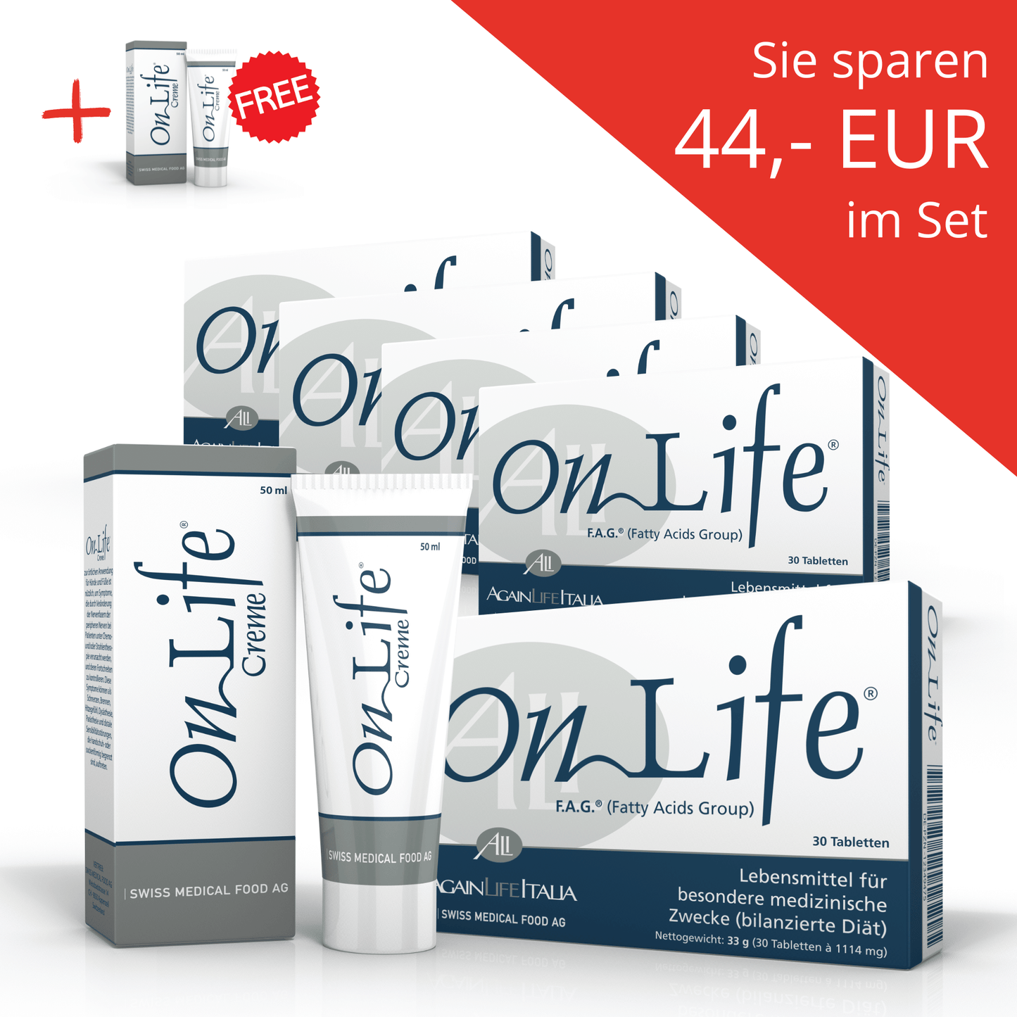 OnLife Therapie komplett Set mit 44 Euro Rabatt. 5x Tablette und 2x Creme.