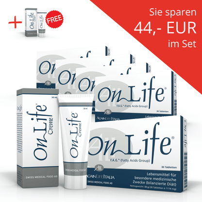 OnLife Therapie komplett Set mit 44 Euro Rabatt. 5x Tablette und 2x Creme.
