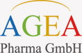 Logo Agea Pharma Buchstaben AGEA bunt mit Halbkreis darüber, darunter in grau Pharma GmbH