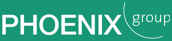 Logo Phoenix group weiße Schrift auf grünem Hintergrund