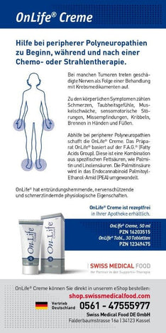 Swiss Medical Food Produktblatt Onlife Creme mit Überschrift 